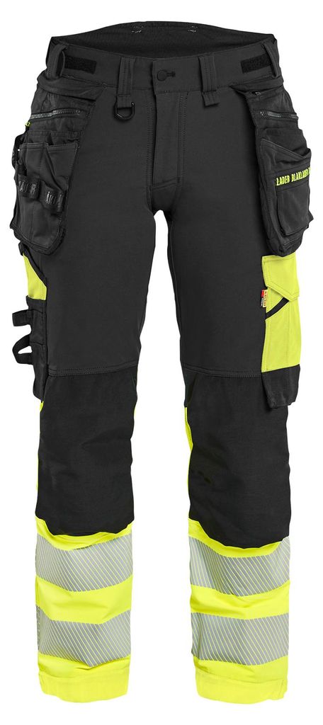Blakläder Damen High Vis Arbeitshose 4-Wege-Stretch 7025, Farbe:Schwarz/High Vis Gelb, Größe:C44