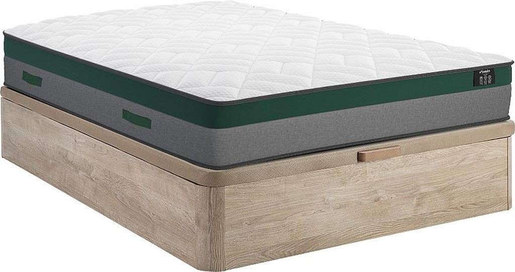 Bettgarnitur 140 x 190 cm - Rahmen mit Box hell natur + Matratze mit Taschenfedern - Marke PRESTIGE by YSMÉE