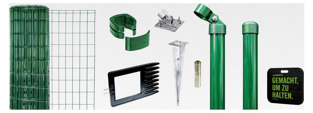 Fix-Clip Pro Zaun-Komplettset mit Einschlagbodenhülse und Kniekissen | verschiedene Längen und Höhen - wahlweise in verschiedenen Farben | grün...