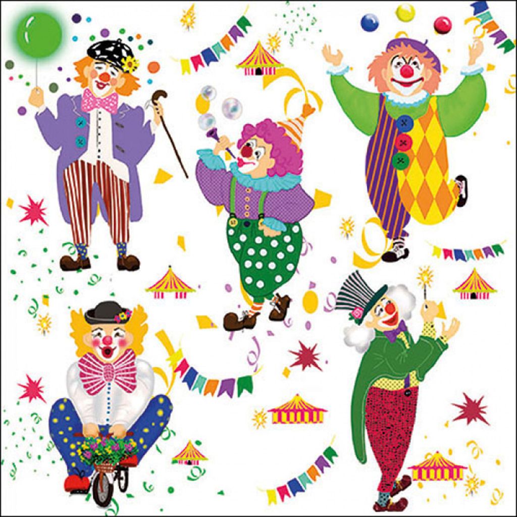 Servietten Papier 33x33cm 3-lagig mit Clown & Zirkus Motiv Produktbild 