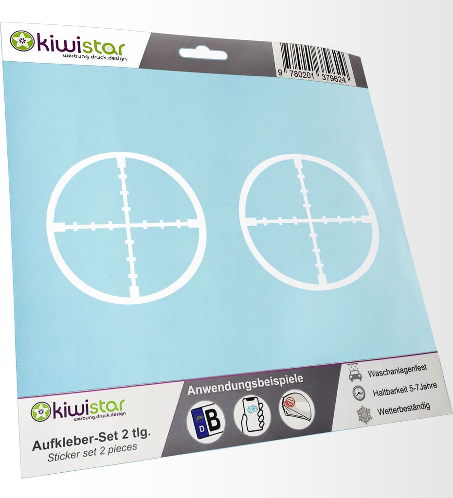 Kiwistar - 2x Kennzeichenaufkleber - weiß - 21 mm Fadenkreuz - Scharfschütze Aufkleber für Auto, Laptop, Fahrrad, LKW, Motorrad Mehrfarbig JDM D...