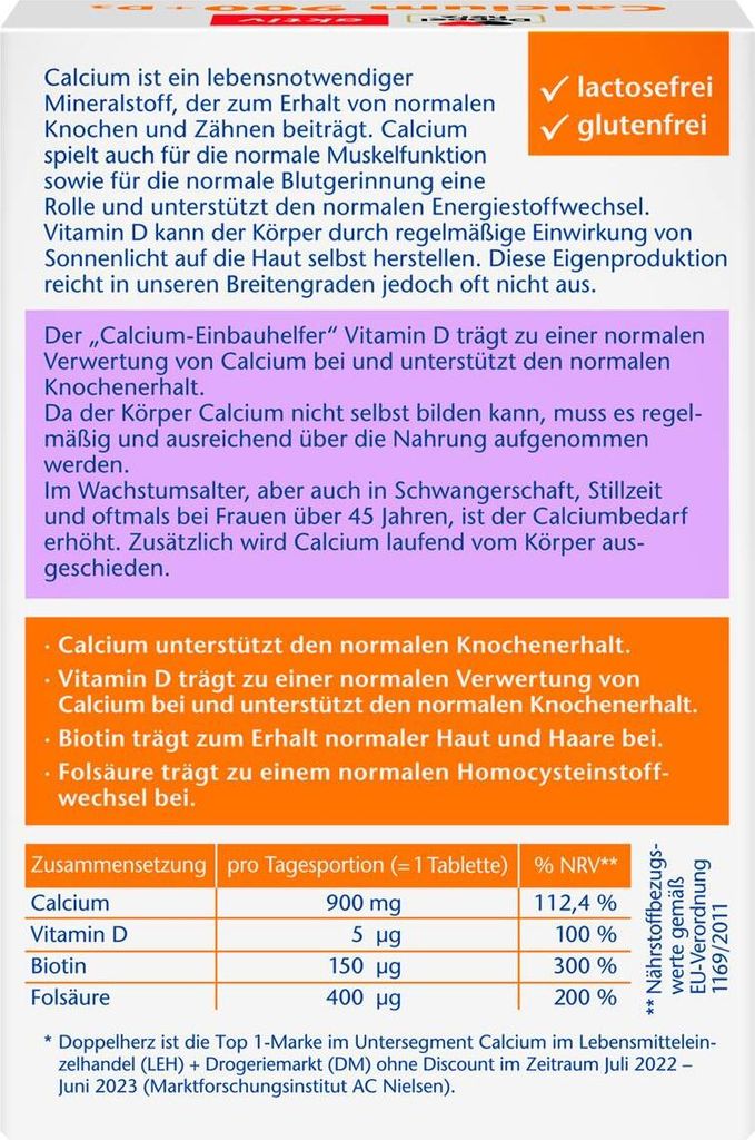 Double Heart Calcium 900 +D3 +Biotin 30szt Zdjęcie produktu 