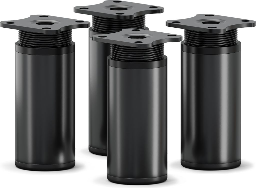 4er Set sossai moderne runde Möbelfüße in Schwarzmatt 80mm höhenverstellbar Schrankfüße Sockelfüße