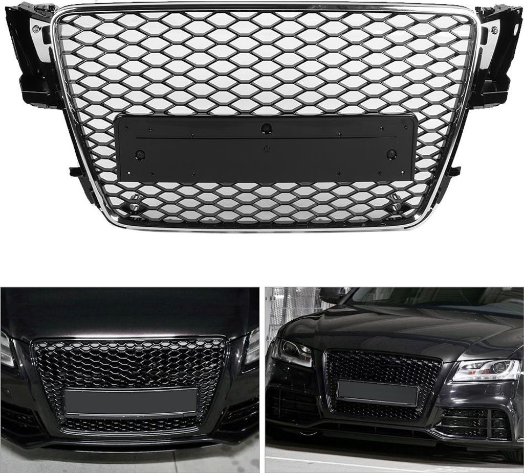 Sechskant-Gitter ohne Emblem, vorderer Einlassgrill, glänzend schwarz, Nachrüstung für RS-Stil, passend für A5/S5 B8 2008–2011