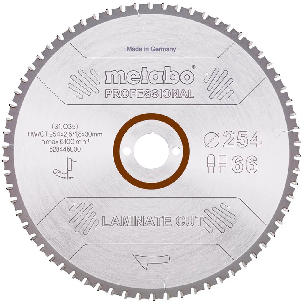 Disque de coupe pour stratifié Metabo 254mm 66 dents 0° LaminateCutProf