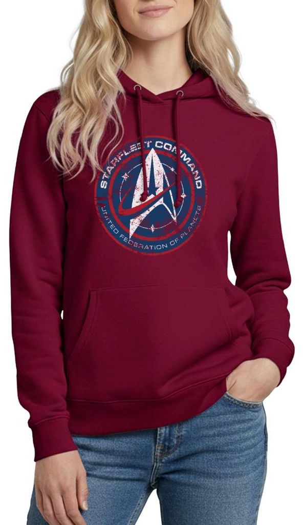 Spreadshirt Star Trek Discovery Abzeichen Sternenflotte Damen Hoodie, L, Bordeaux