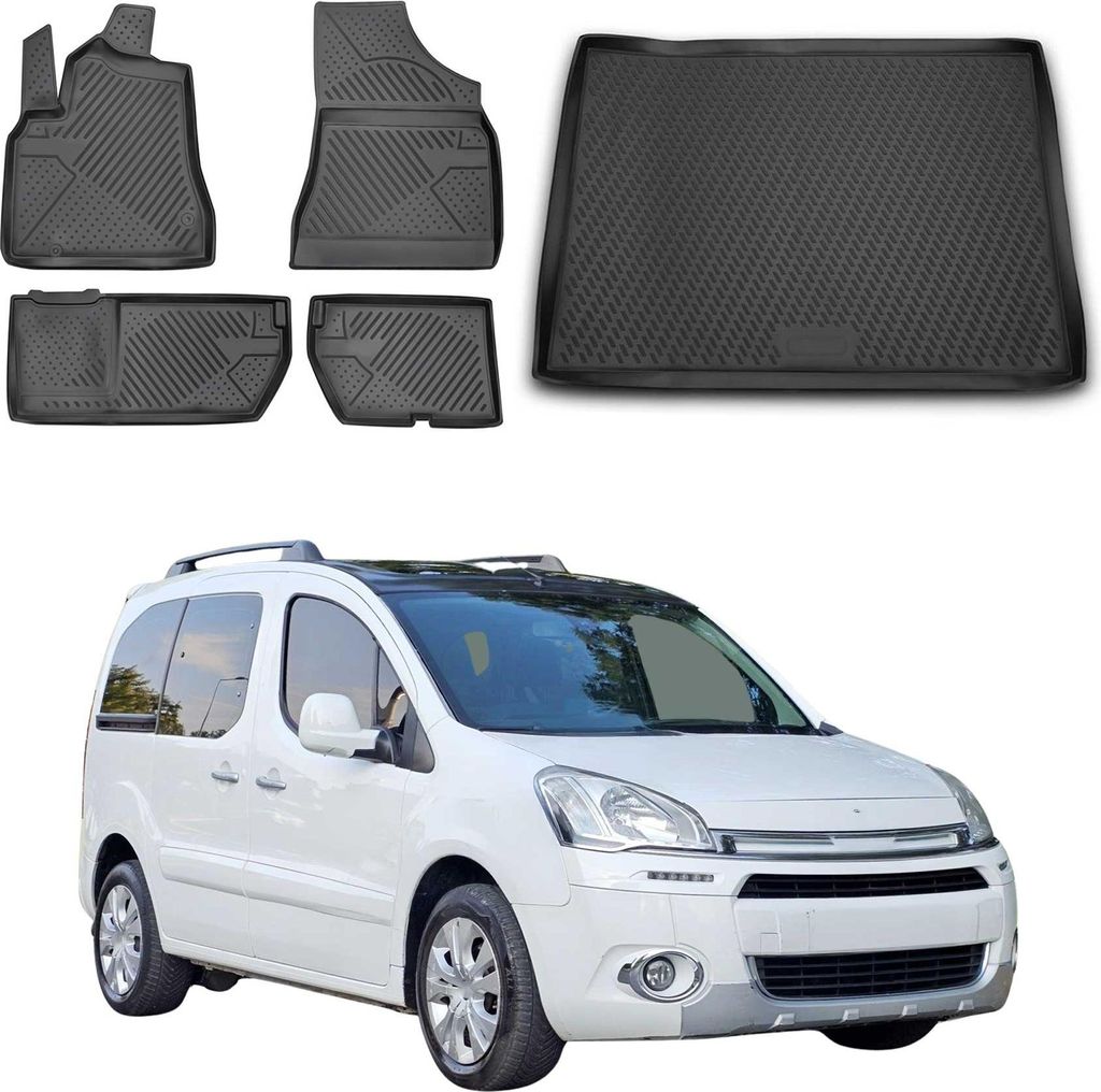 Fußmatten & Kofferraumwanne Set für Citroen Berlingo 2008-2019 TPE Schwarz