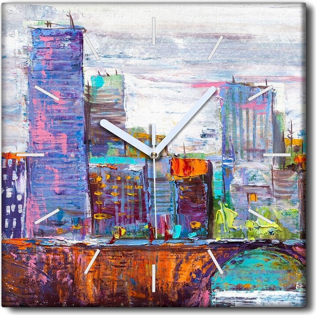 Coloray Uhr auf Leinwand 30x30 cm Wand Uhr Dekoration Wohnzimmer Segeltuch weiße Zeiger -Abstraktion der Kunststadt