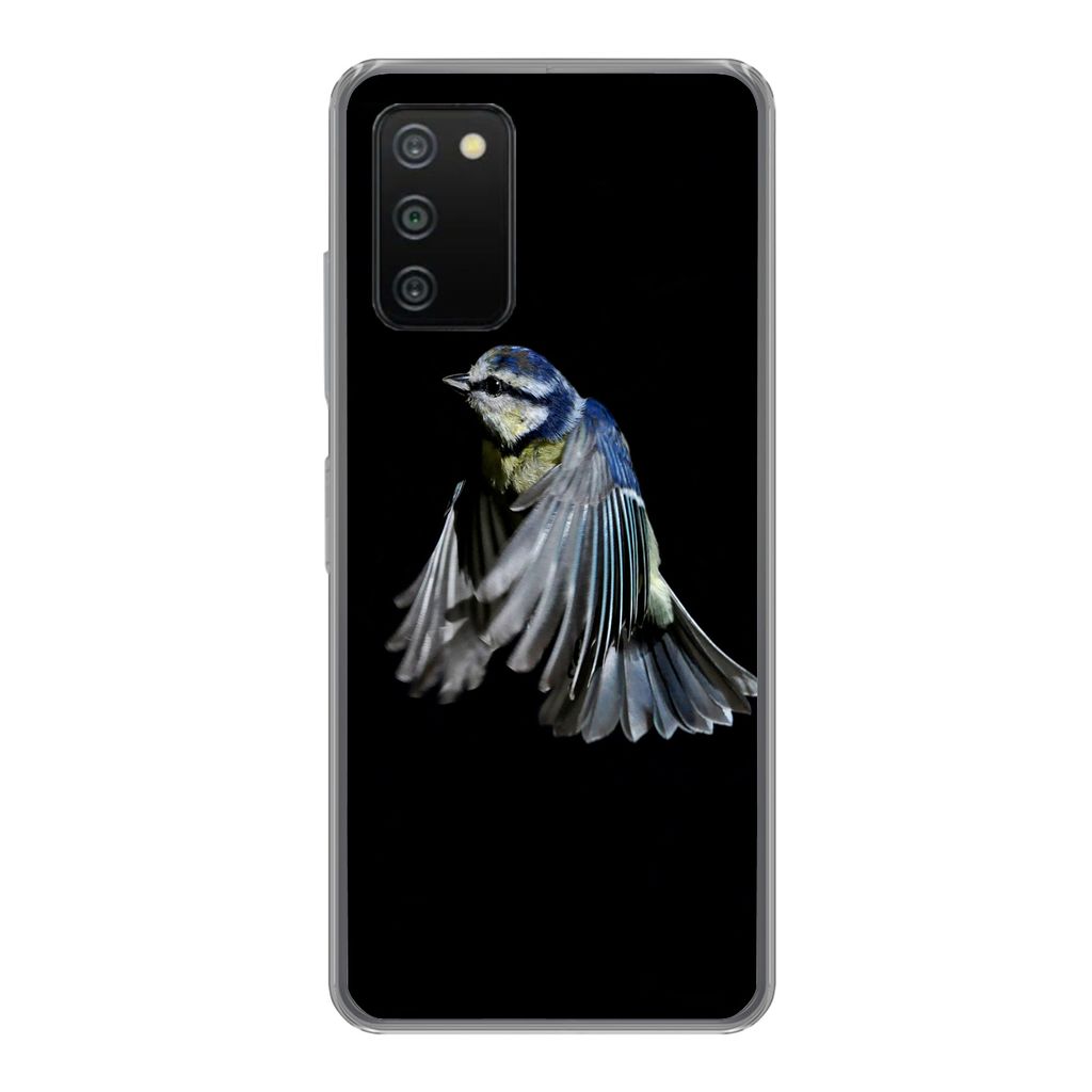 MuchoWow Handyhülle Schutzhülle Hülle für Samsung Galaxy A03s Vögel - Federn - Schwarz Silikon Softcase Handy Hülle - Schutz
