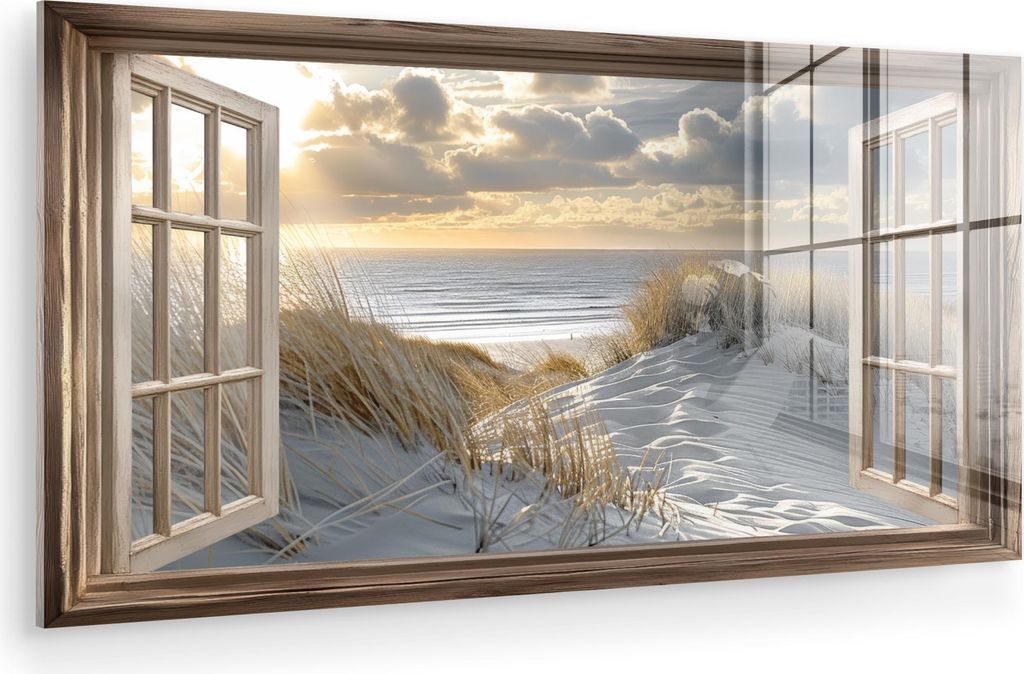 MuchoWow Glasbilder - Bilder auf Wandbild - Foto auf Glas Aussicht - Strand - Dünen - Meer - Natur 120x60 cm Wanddekoration aus Glas - Acrylglasbi...