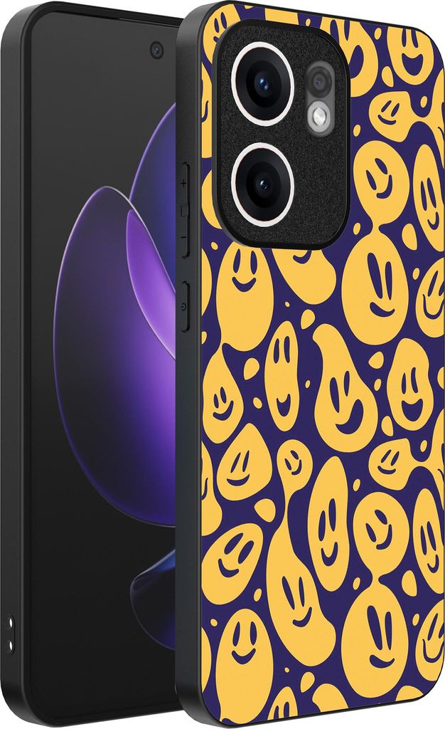 Smartphonica Telefon Fall geeignet für Oppo Reno 13F mit Smiley-Druck - TPU zurück Abdeckung Fall Emoji Design - lila gelb