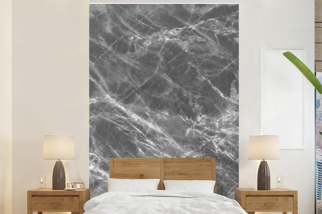 MuchoWow Fototapete für Wohnzimmer oder Schlafzimmer Wandtapete Vinyl Motivtapete Marmor - Textur - Grau - Weiß - 195x300 cm - Das Hintergrundbild