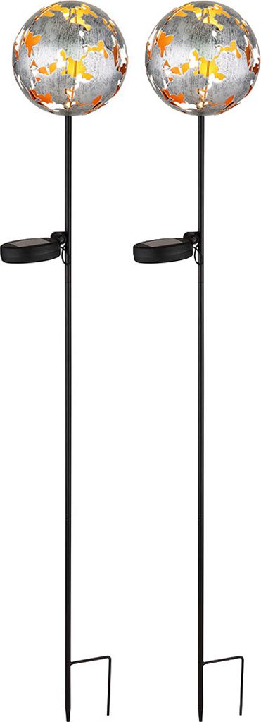 2er Set LED Solarleuchte, silber, Ahornblätter, Erdspitz, H 91,5 cm