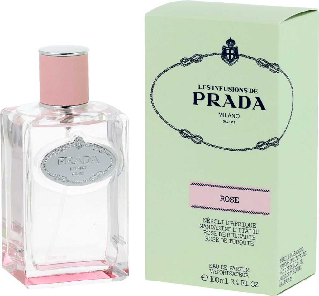 A perfume bottle and its packaging are displayed side-by-side against a white background.