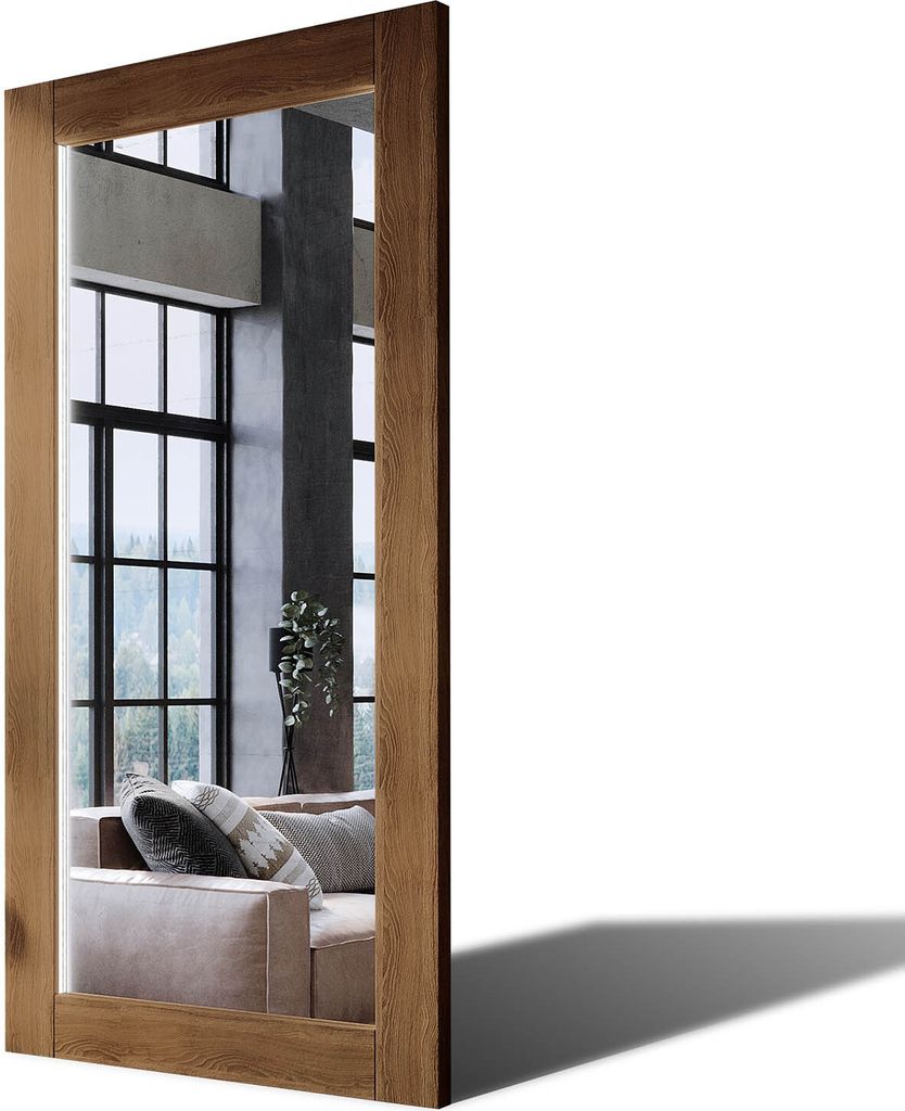 90x160 Rechteckig Rustikal Wandspiegel mit Rahmen massivholz Eichenholz mit Beleuchtung Vertikal | Individuell Spiegel Nach Maß | PLDR225 Oak Brow...