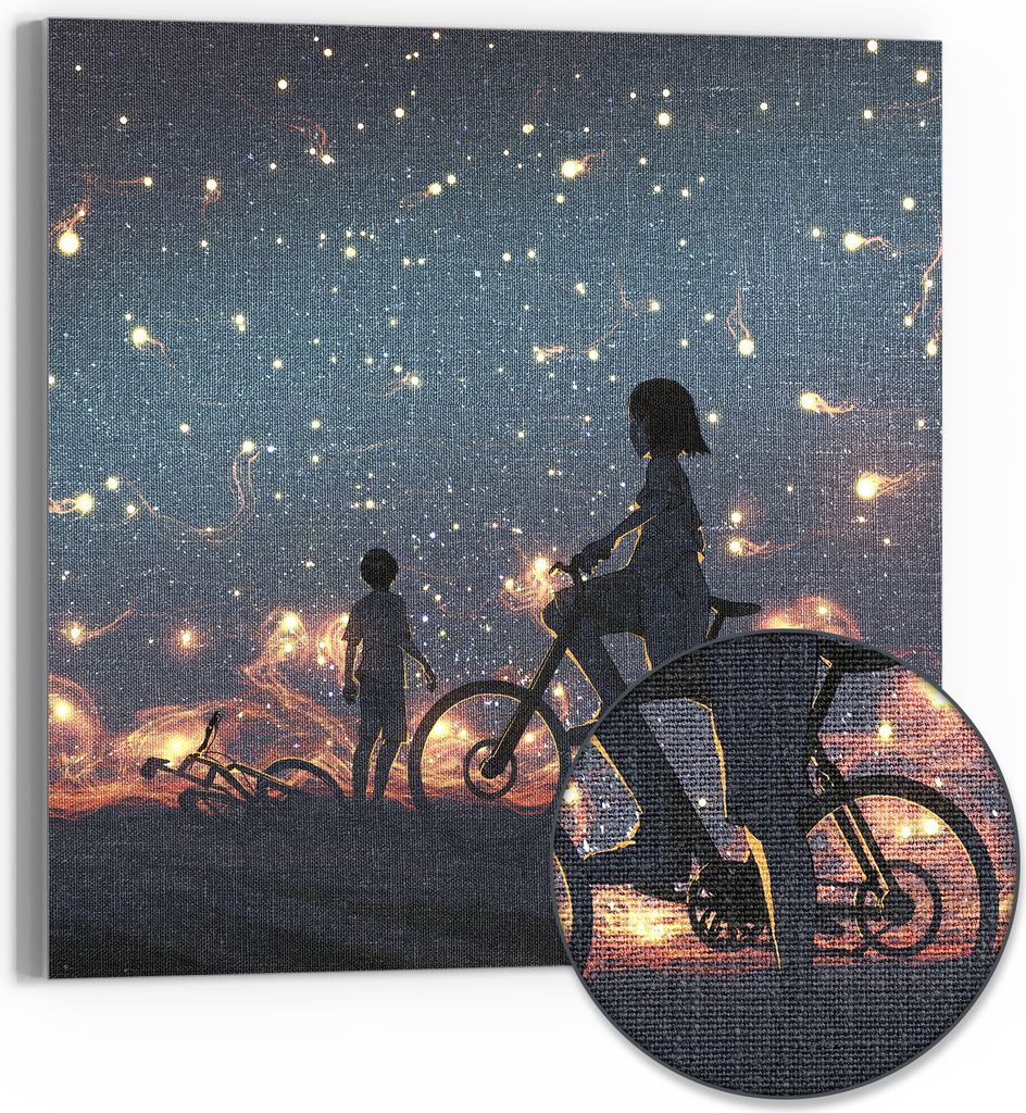 DEQORI Hybrid Leinwand Bild 50x50 cm 'Magische Radtour' Wandbild Glas flach modern