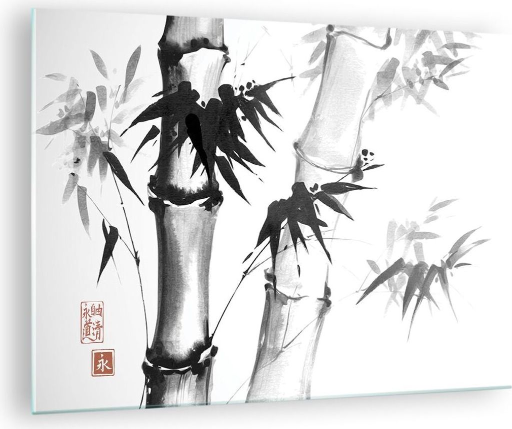 Bilder auf glas - Einteilig - Asiatisch Aquarell Bambus - 70x50cm - Glasbilder - Wandbilder - Bilder - zum Aufhängen bereit - Wanddekoration aus G...