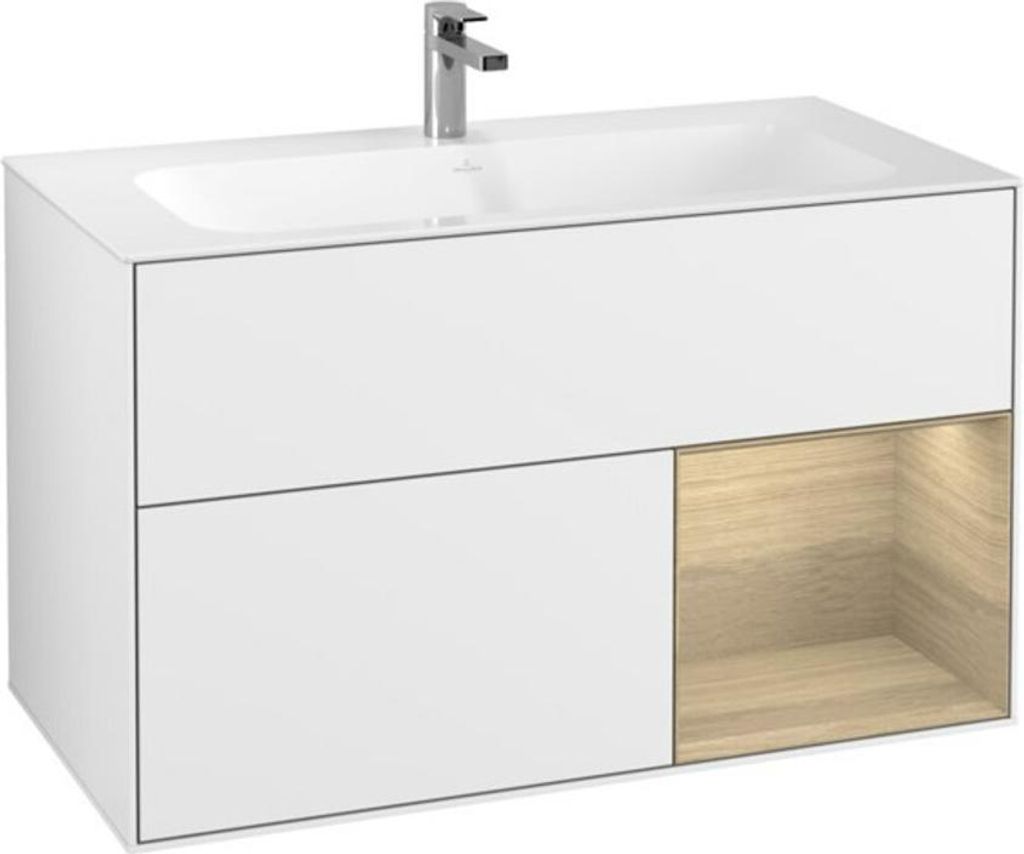 V&B Waschtischunterschrank Finion Reg re Oak Veneer, Glossy white lacquer