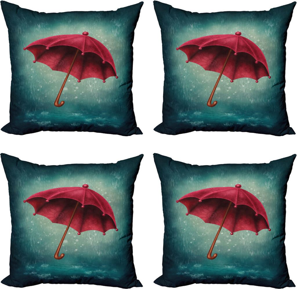 ABAKUHAUS Winter Kissenbezug Set (4 Stück), Retro Herbst Regenschirm, Moderner Doppelseitiger Digitaldruck, 50 cm x 50 cm, Teal