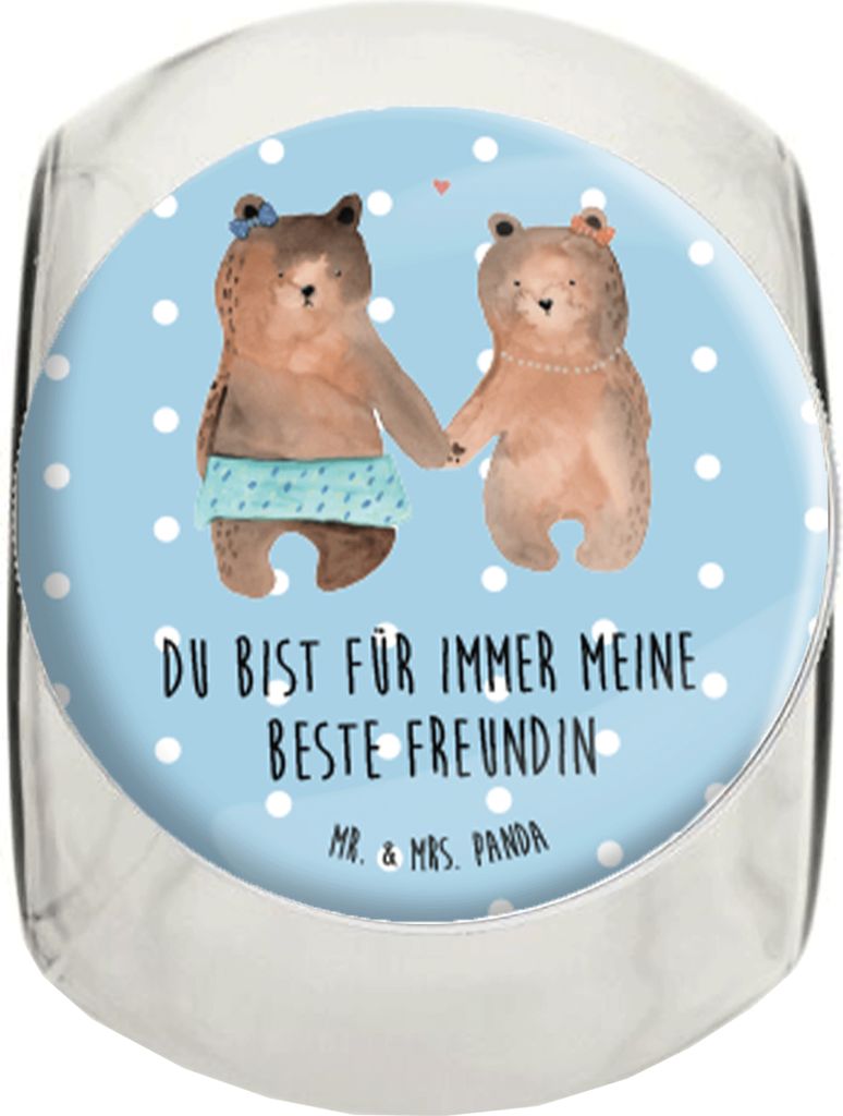 Mr. & Mrs. Panda Teedose Bär Freundin L 870ml - Blau Pastell - Geschenk, Müsli Glas, Bonboniere, Kaffeedose, Dekoglas, Teddy, Vorratsbehälter, B...