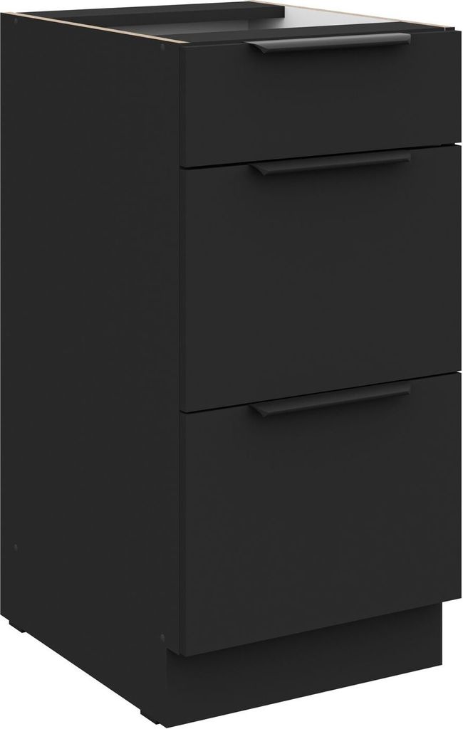 Küchen Unterschrank 40 cm SIENA Schwarz Vollauszug Soft-Close Küche Küchenzeile