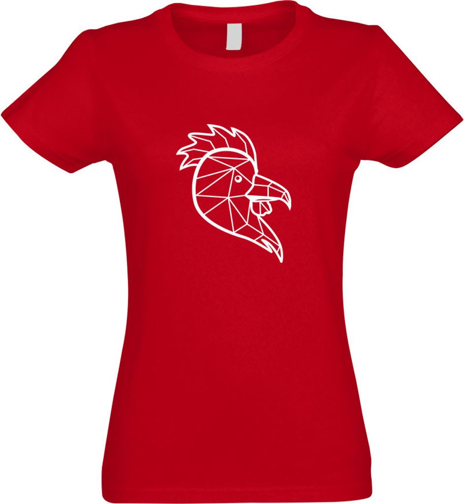 Kiwistar - T-Shirt tailliert - Damen - rot - Polygon Hahn Gockel Tier Art - mit Motiv Bedruckt - Funshirt Design - Sport - Freizeit - Damen - M