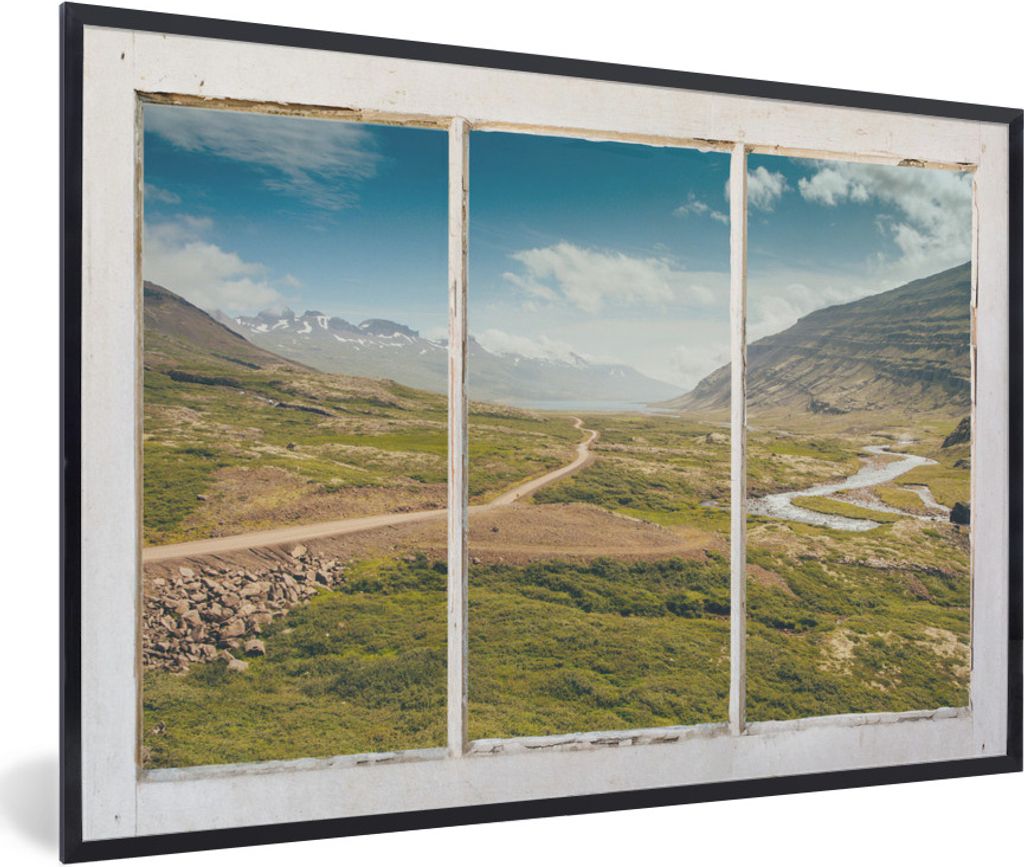 MuchoWow MuchoWow Gerahmtes Poster Aussicht - Weg - Berg 90x60 cm - Poster mit zchwarzem Bilderrahmen - Fotorahmen - Foto-Plakat