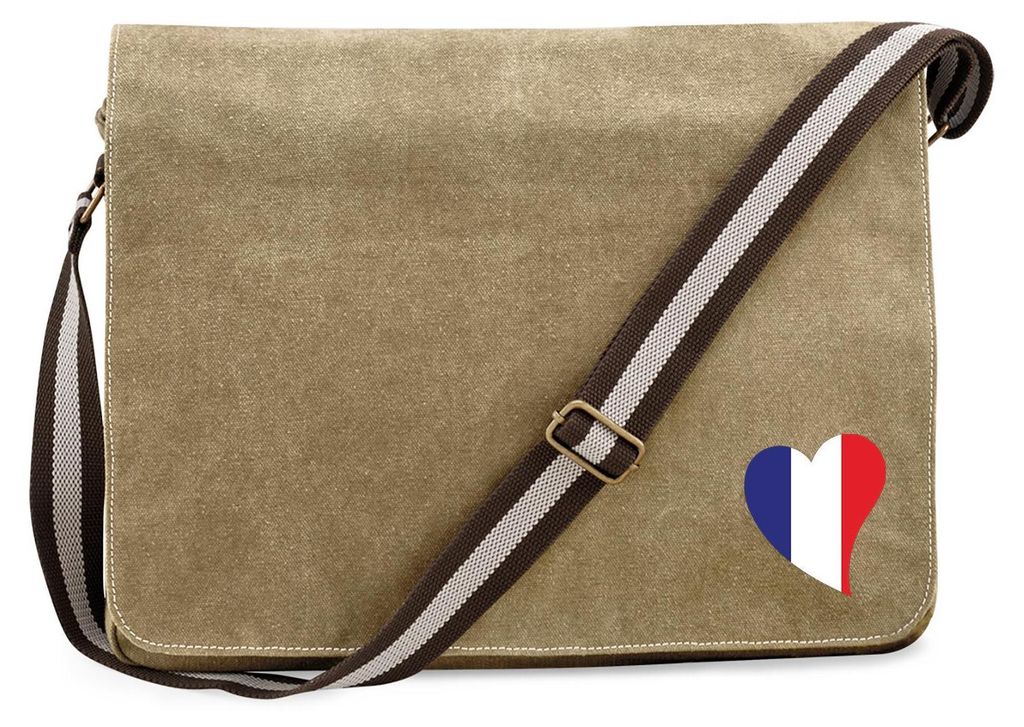 Huuraa Umhängetasche Frankreich Flagge Herz 14 Liter Sahara Canvas Laptoptasche Geschenkidee
