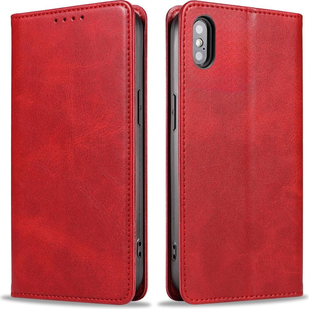 Handyhülle für Apple iPhone X / Xs Kunstleder Flip Cover Hülle Handytasche Case Kartenfach Farbe: Rot