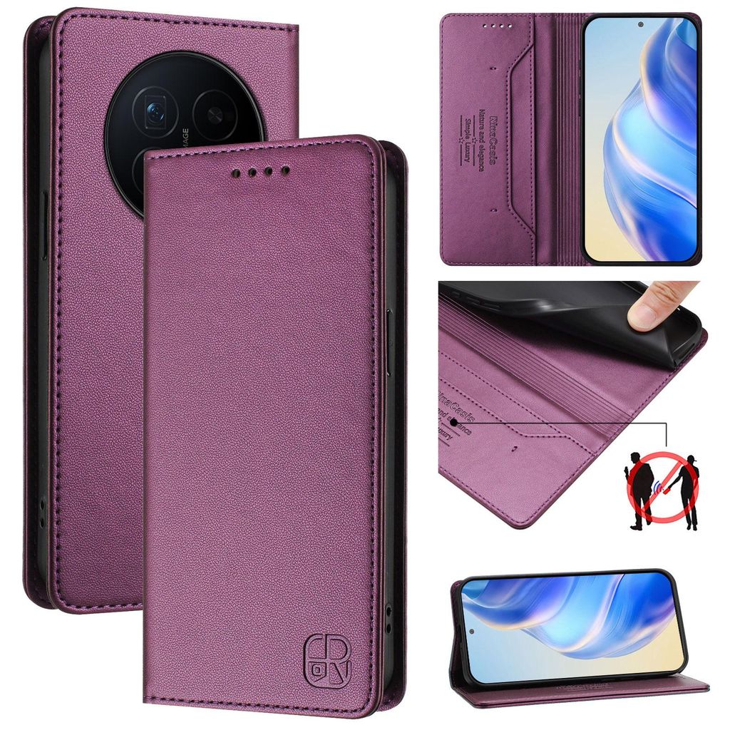 Lederhülle für Honor Magic8 Hülle Flip Brieftasche Kartenfächern Ständer Schutzhülle Lila