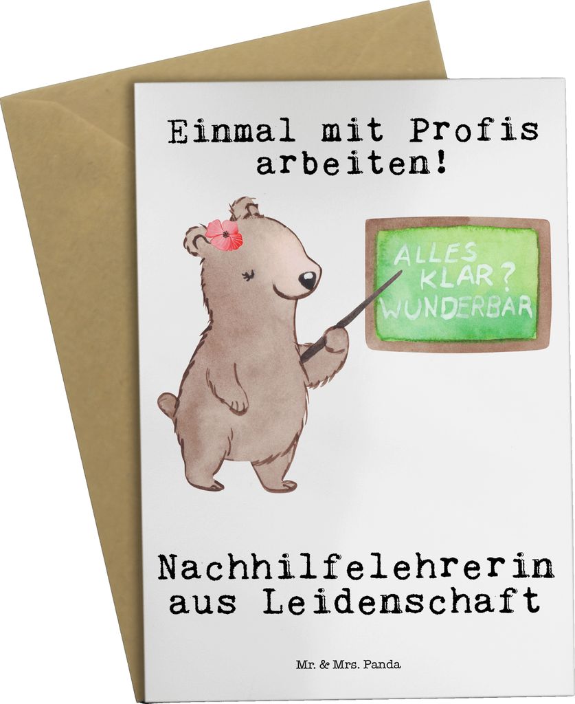 Mr. & Mrs. Panda Grußkarte Nachhilfelehrerin Leidenschaft - Weiß - Geschenk, Nachhilfeunterricht, Lustig, weihnachtskarten, Spruch, Witzig, oster...