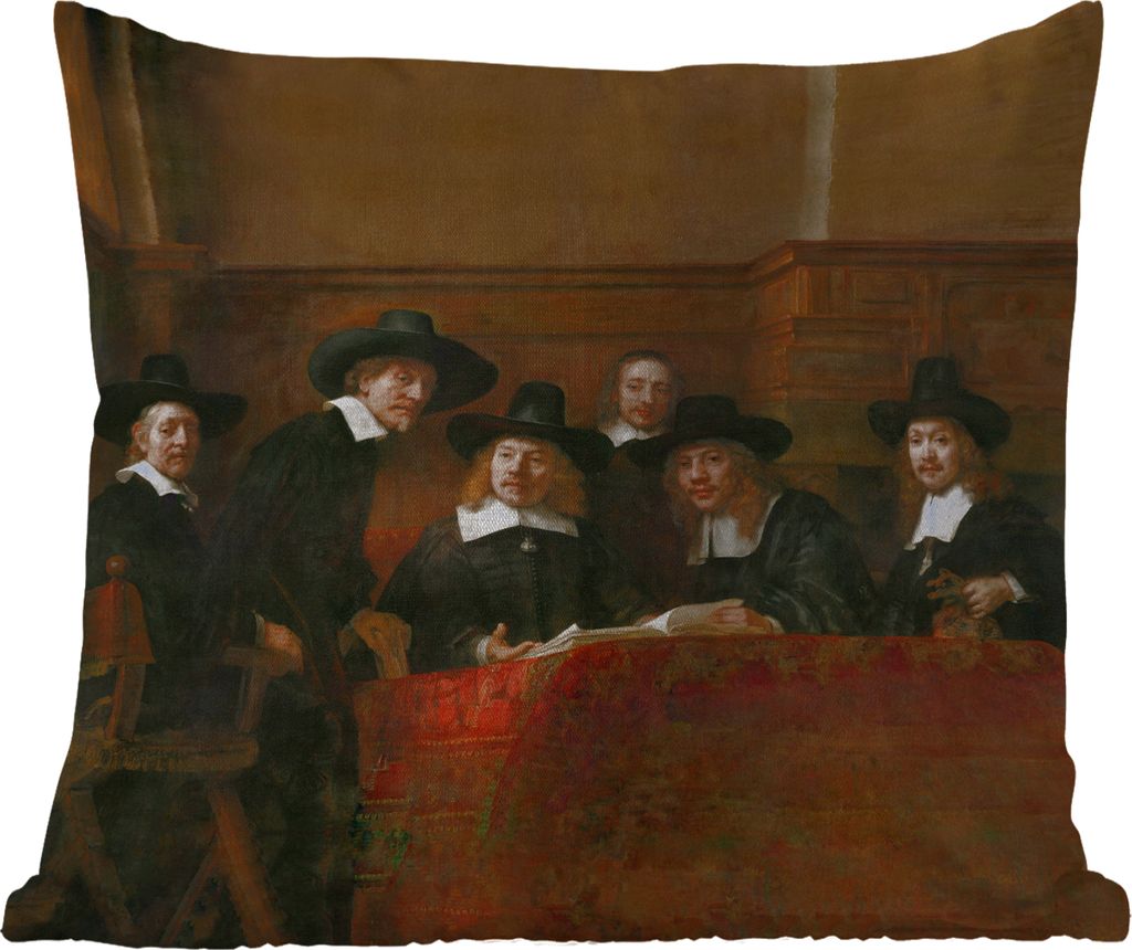 MuchoWow Outdoor Kissen - Die Stahlmeister - Gemälde von Rembrandt van Rijn - 60x60 cm - Wetterfest - Lounge Kissen - Dekoration - Schlaf Kissen