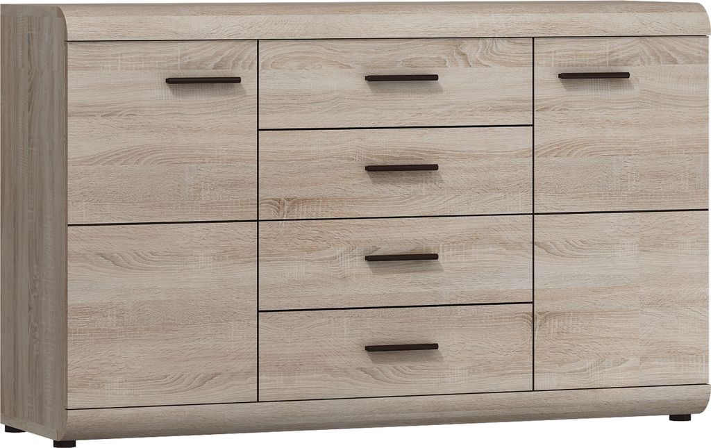 Masseno Kommode LEGAME 140 cm Sideboard mit 4 Schubladen und 2 Türen für Wohnzimmer Schlafzimmer Modern 140x42x87 cm Sonoma Eiche / Sonoma Eiche