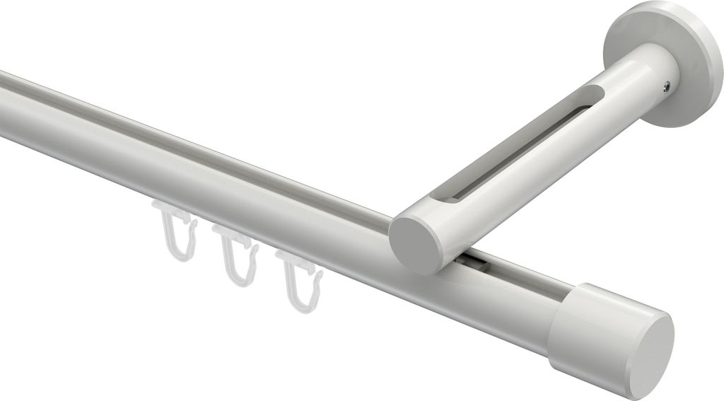 Interdeco Innenlaufstange / Gardinenstange mit Innenlauf Weiß, Typ Siteno Santo (Kappe), 20 mm Ø 1-läufig, 260 cm