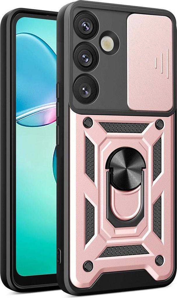 Hybrid Armor Camshield Hülle mit Kameraabdeckung und Metallring für Samsung Galaxy S25+ - Pink