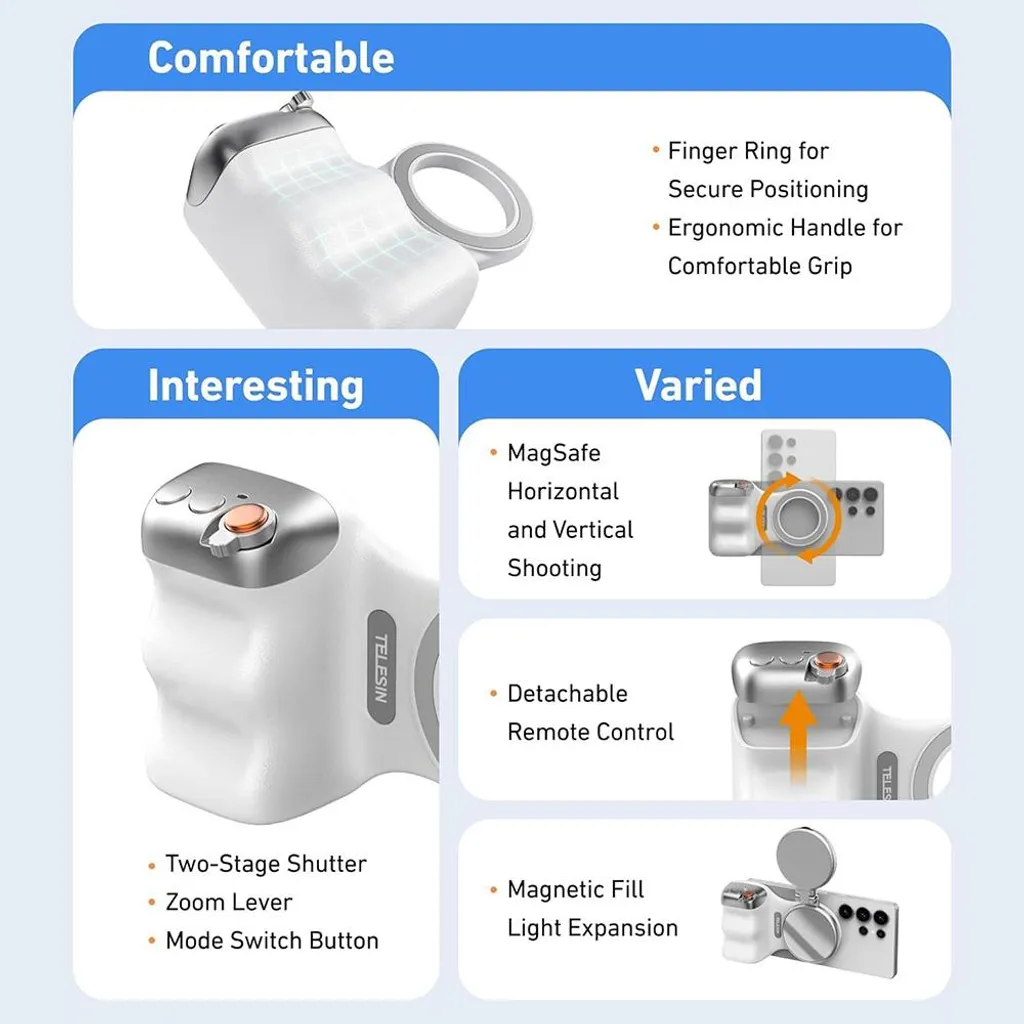 Support magnétique smartphone avec télécommande Bluetooth et filetage 1/4 - 8