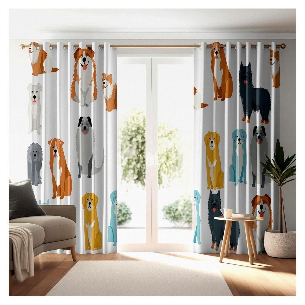 Vorhang für Hunde Zeichentrickfilme – Mehrfarbig, blickdicht, Dekoration für Wohnzimmer, Schlafzimmer und Esszimmer, Stangentasche H 215 x B 10...