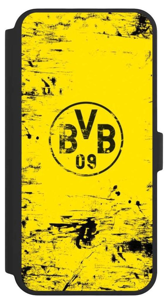 NIVOCASE Klapphülle für Apple iPhone 16 Pro Max Handyhülle aus Kunst Leder NIVOflip schwarz BVB Borussia Dortmund Offizielles Lizenzprodukt