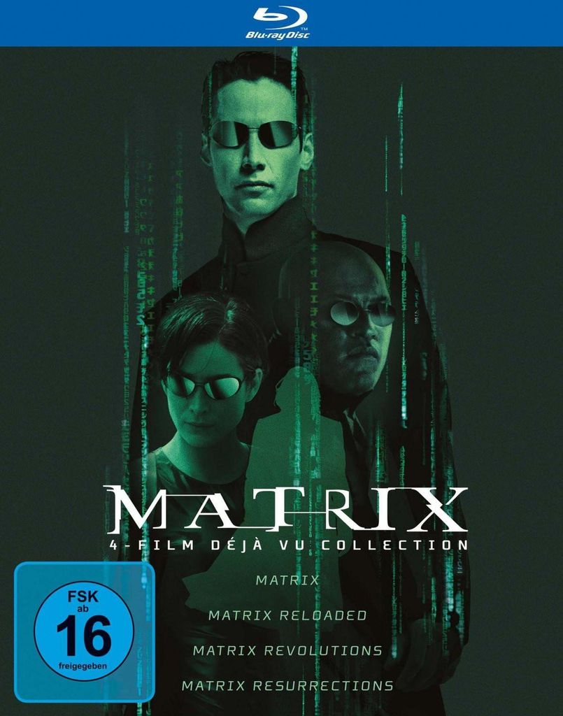 The cover art for the Matrix 4-Film Déjà Vu Collection Blu-ray.
