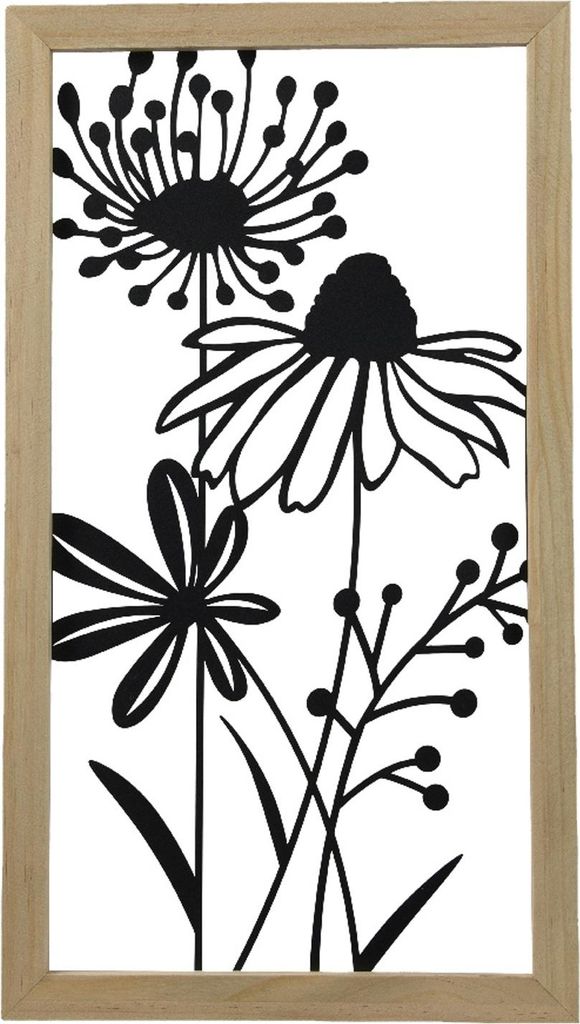 Wandobjekt - 25 x 45 cm - Schwarz - Braun - Eisen - MDF-Rahmen - Blumen