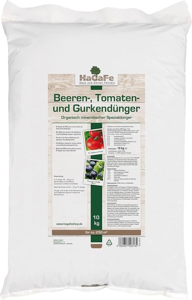HaGaFe Beerendünger Tomatendünger Gurkendünger Gemüsedünger Hochbeetdünger 10kg (1 x 10 kg)