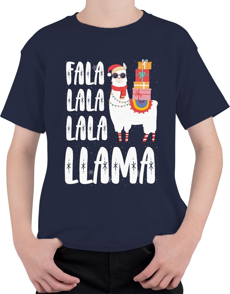 Fala Lala Lala Llama - Weihnachten Weihnachtsgeschenk Christmas Uni Kinder T-Shirt, Navy, 104