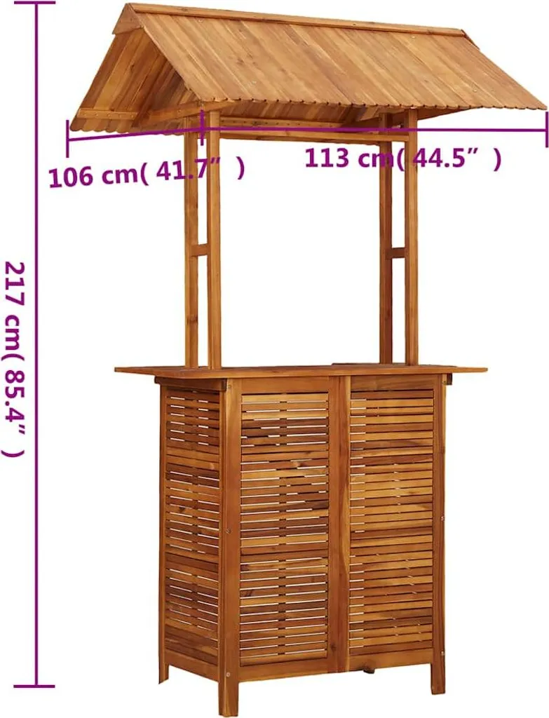Table de bar d'extérieur robuste en acacia massif avec toit naturel - 8
