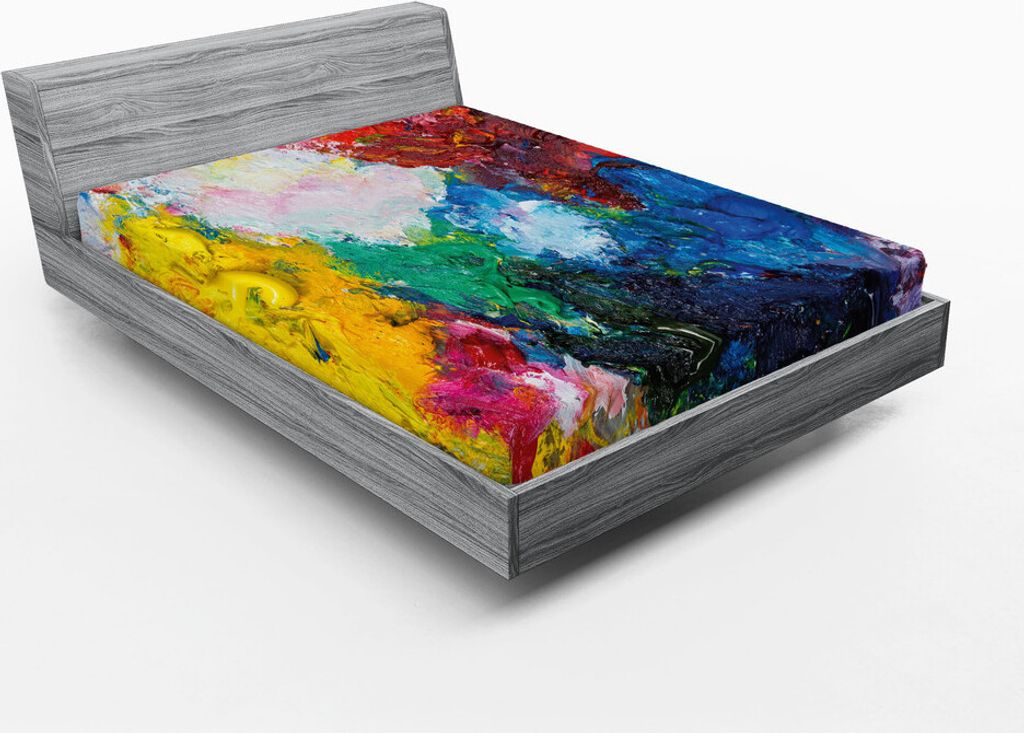 ABAKUHAUS Ölgemälde Spannbetttuch, Farbpalette mit Ölfarbe Chaos Vibrant modernen kreativen Artful Entwurf, 140 x 200 cm, Mehrfarbig