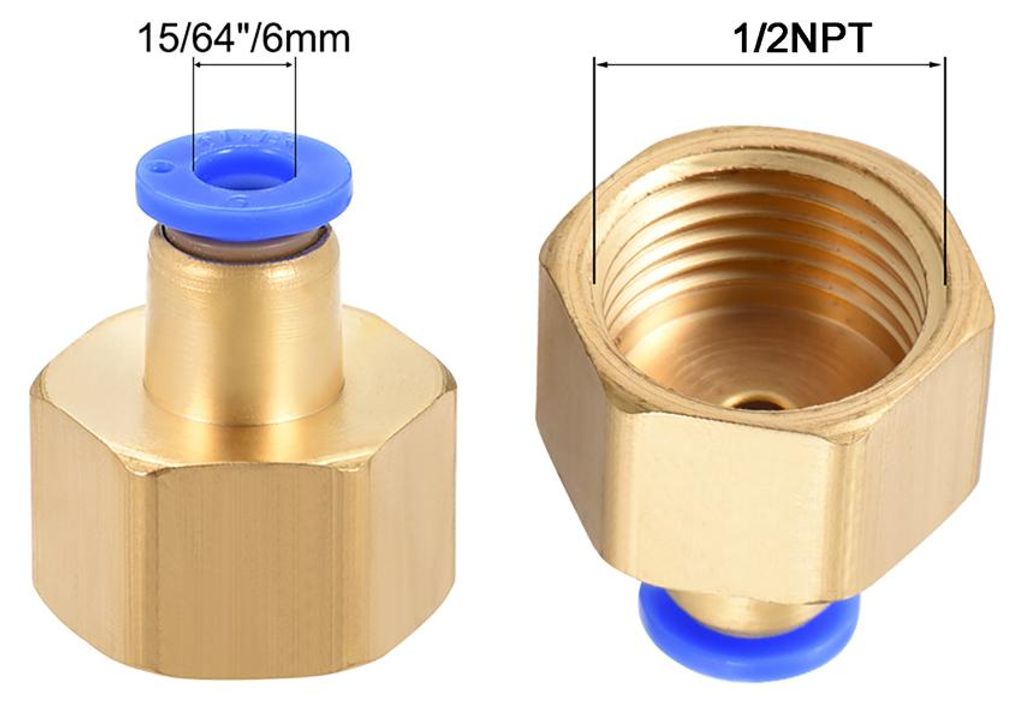 Rohrverschraubungen Drš¹cken Verbinder 6 mm Rohr Au?endurchm. x 1/2 NPT Buchse Gerade Pneumatischer Anschluss Rohrverschraubung Goldton Blau