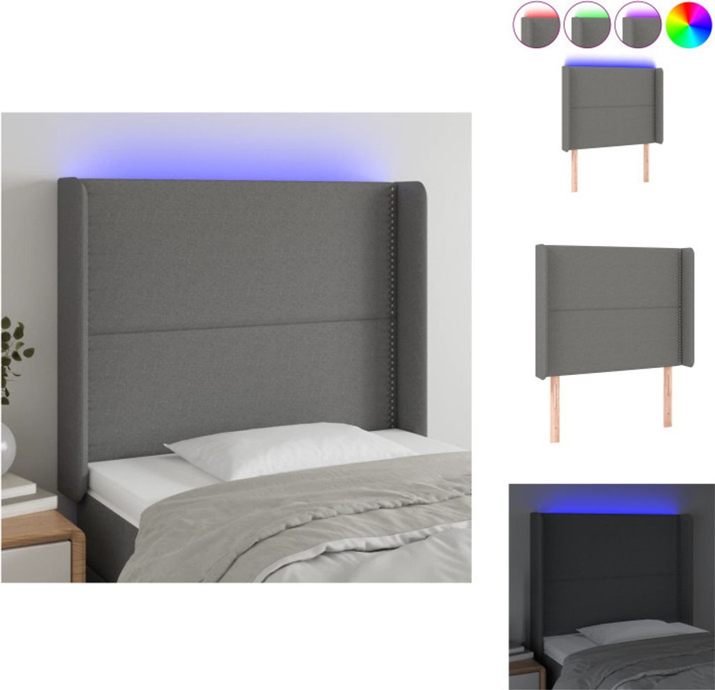 vidaXL LED Kopfteil Dunkelgrau 103x16x118/128 cm Stoff - Kopf- & Fußenden