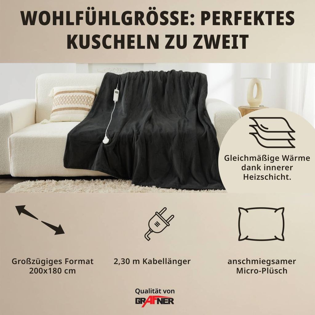 Grafner Heizdecke aus Plüsch 200 x 180 cm grau | Produktbild 5