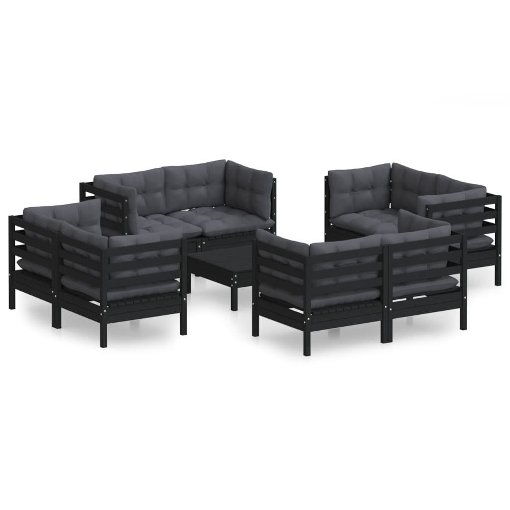 9-tlg. Garten-Lounge-Set mit Anthrazit Kissen Kiefernholz