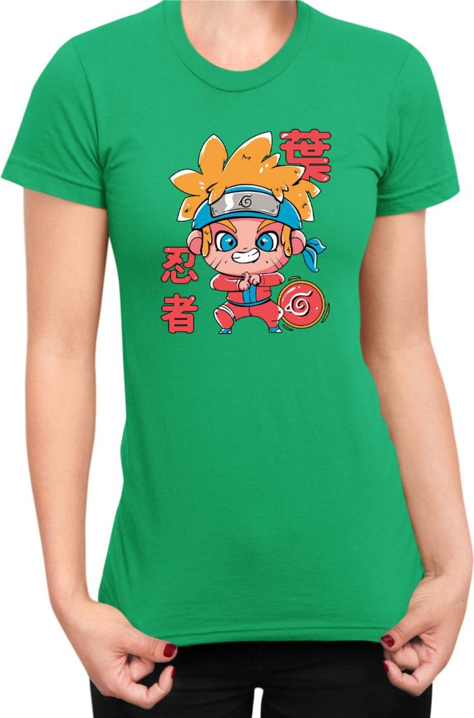 Damen T-Shirt Japan Manga Anime Comics Animation Naruto Cute Drawning, Lady XL / Grün
