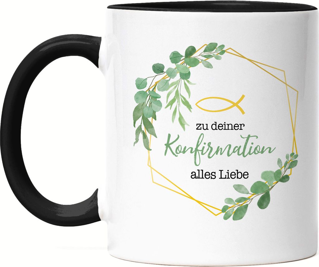Zu deiner Konfirmation alles Liebe Tasse Schwarz Konfirmationsgeschenk Mädchen Patenkind Kirche